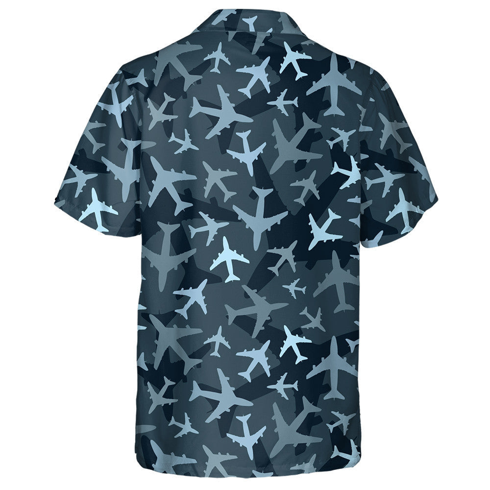 Dark Blue Airplanes Camouflage Military Pattern Hawaiian Shirt,Hawaiian Shirt Gift, Christmas Gift
