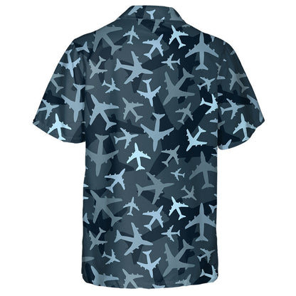 Dark Blue Airplanes Camouflage Military Pattern Hawaiian Shirt,Hawaiian Shirt Gift, Christmas Gift