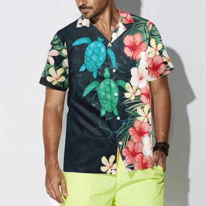 Cool Tropical Sea Turtle And Flower Hawaiian Shirt,Hawaiian Shirt Gift, Christmas Gift
