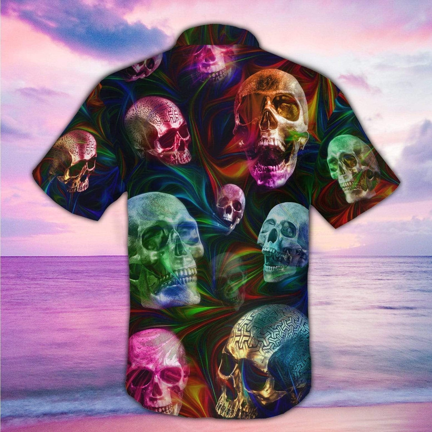 Colorful Skull Tropical Psychedelic Hawaiian Shirt, Hawaiian For Gift