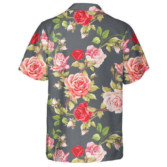 Pink And Red Roses On Branch Watercolor Art Design Hawaiian Shirt, Hawaiian Shirt Gift, Christmas Gift