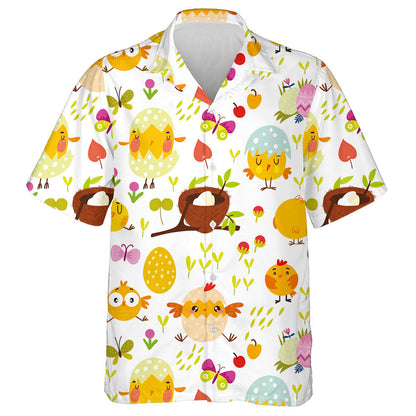 Cute Chickens With Butterfly Flower And Egg Nest Hawaiian Shirt, Hawaiian Shirt Gift, Christmas Gift