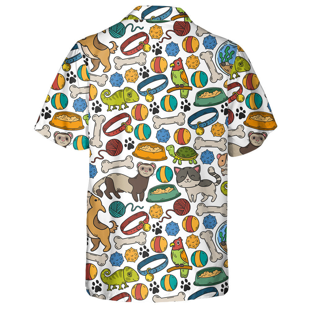 Cartoon Dogs And Flowers Isolated Background Hawaiian Shirt, Hawaiian For Gift