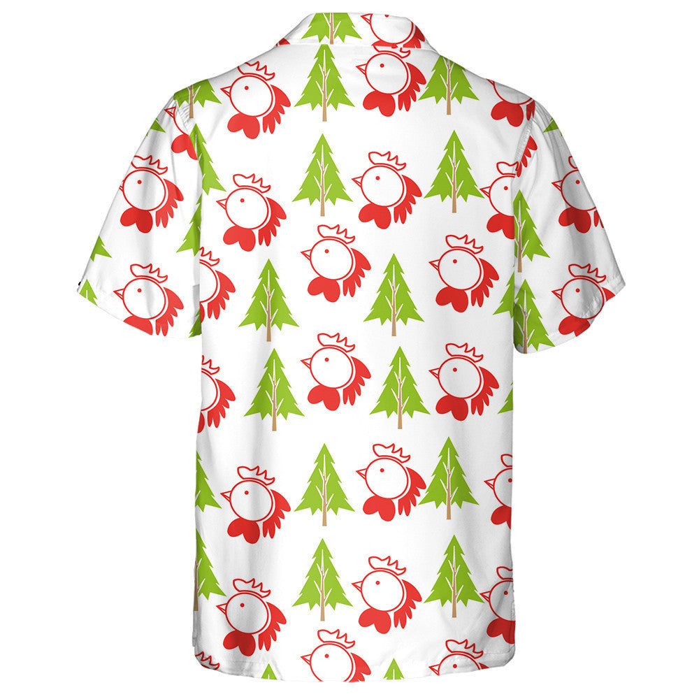 Cute Chicken Head And Pine Tree Hawaiian Shirt,Hawaiian Shirt Gift, Christmas Gift