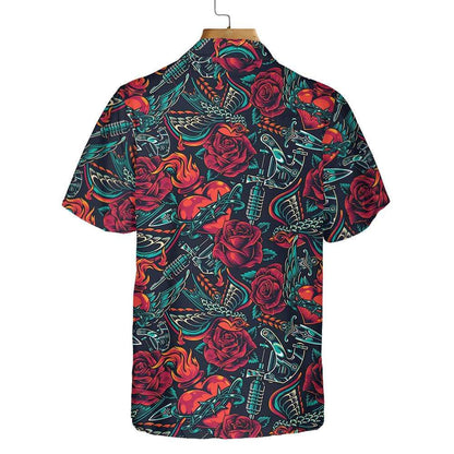 Vintage Tattoo Skull Roses Day Of The Dead Hawaiian Shirt, Hawaiian Shirt Gift, Christmas Gift
