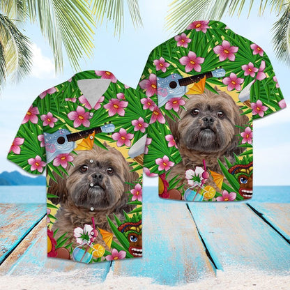 Funny Lhasa Apso Summer Party With Guitar Pattern Hawaiian Shirt, Hawaiian Shirt Gift, Christmas Gift