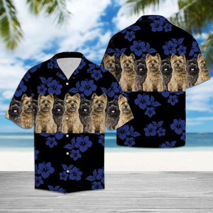 Awesome Cairn Terrier Tropical Hibiscus On Black Pattern Hawaiian Shirt, Hawaiian Shirt Gift, Christmas Gift