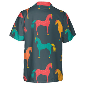 Wild Horses In Bright Colors On Dark Hawaiian Shirt, Hawaiian Shirt Gift, Christmas Gift