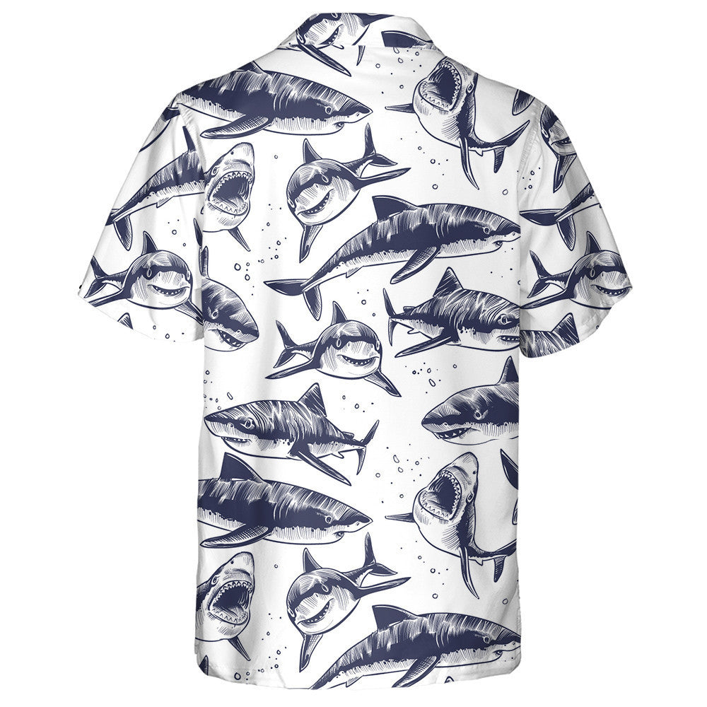 Hand Drawn Underwater Sea Fish Nautical White Background Hawaiian Shirt, Hawaiian Shirt Gift, Christmas Gift