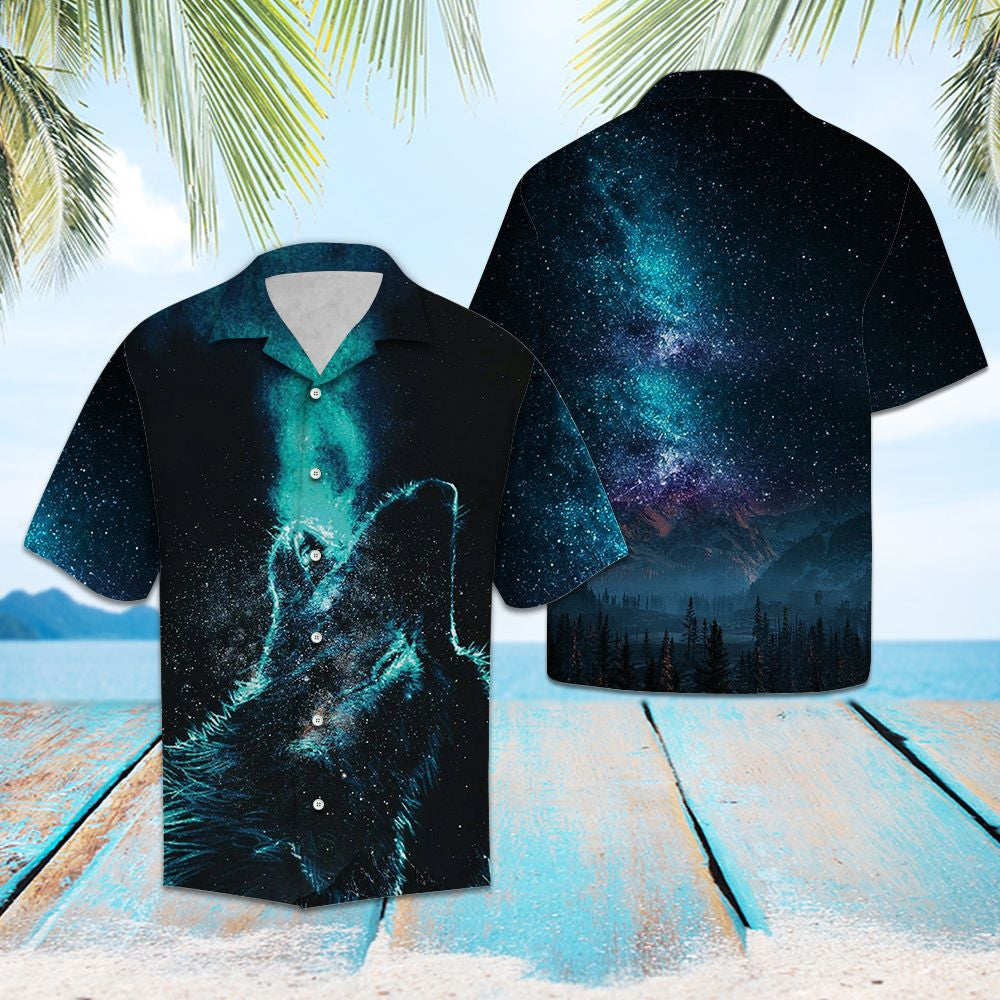 Wild Wolf Howl At Mid Night Themed Hawaiian Shirt, Hwaiian For Gift