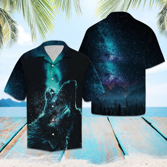 Wild Wolf Howl At Mid Night Themed Hawaiian Shirt, Hwaiian For Gift