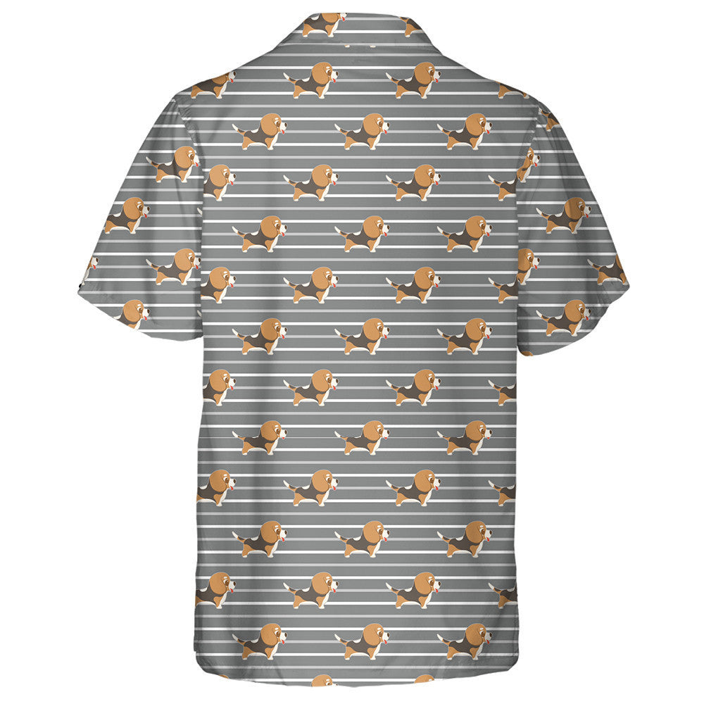 Cute Beagle Dog Repeat On White Striped Hawaiian Shirt, Hawaiian Shirt Gift, Christmas Gift