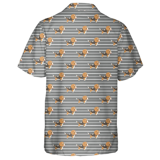 Cute Beagle Dog Repeat On White Striped Hawaiian Shirt, Hawaiian Shirt Gift, Christmas Gift