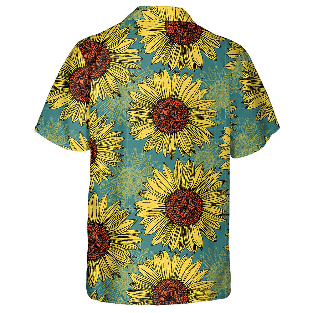 Naturalistic Yellow Orange Flowers On Mint Blue Background Hawaiian Shirt, Hawaiian Shirt Gift, Christmas Gift