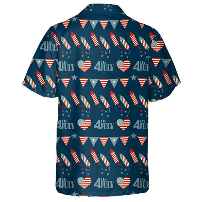 Decorated With Fireworks Triangle Flags For American Independence Day Hawaiian Shirt, Hawaiian Shirt Gift, Christmas Gift