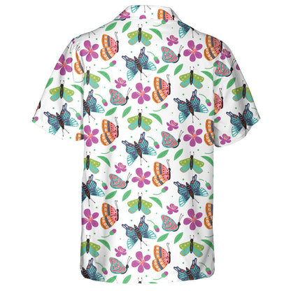 Bright Butterflies And Leaf With Flowers Hawaiian Shirt, Hawaiian For Gift
