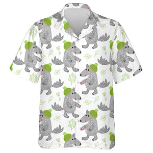 Winter With Cute Wolves In Green Hat Hawaiian Shirt,Hawaiian Shirt Gift, Christmas Gift