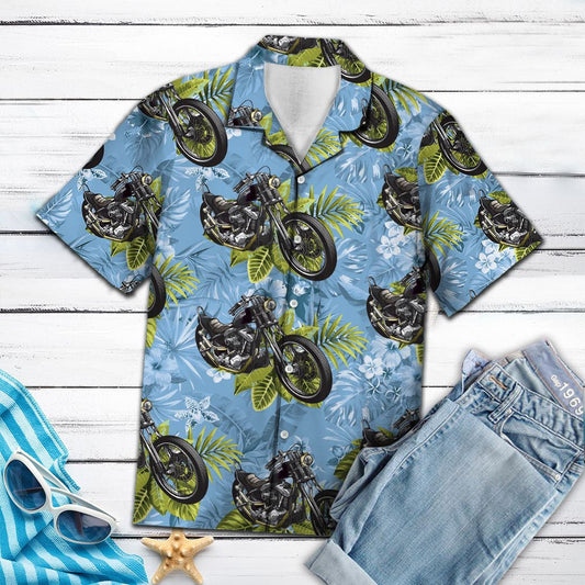 Cool Motorbike Tropical Palm Leaves Summer Vacation Themed Hawaiian Shirt, Hawaiian Shirt Gift, Christmas Gift
