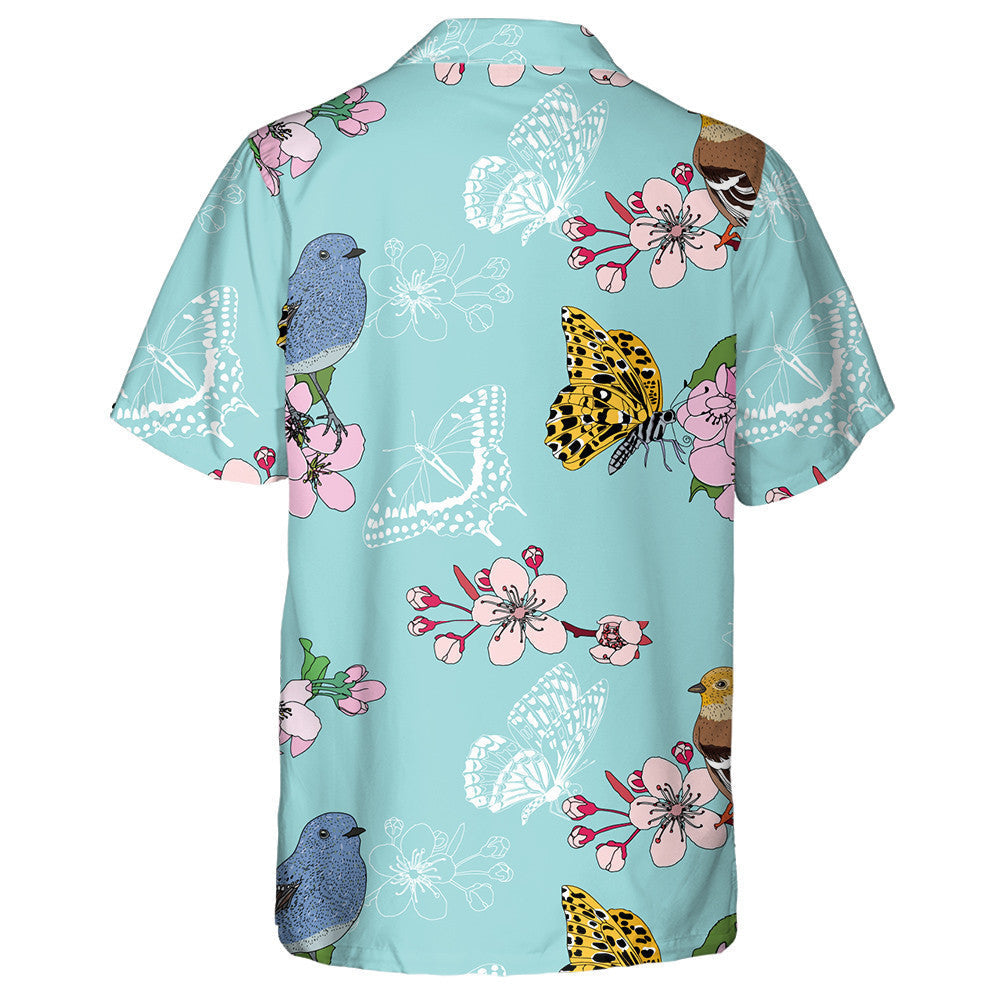 Hand Drawn Cherry Blossom And Butterflies Hawaiian Shirt, Hawaiian For Gift