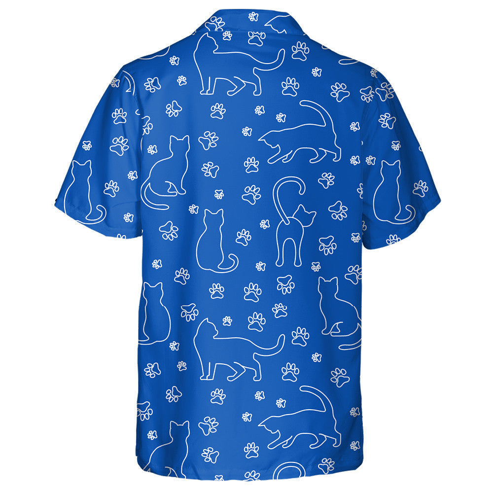 Fun Cat And Paw On Blue Animal Background Hawaiian Shirt, Hawaiian Shirt Gift, Christmas Gift