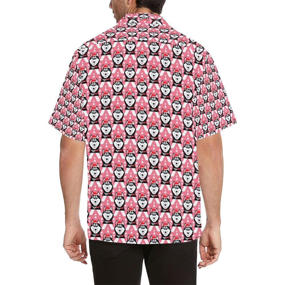 Siberian Huskies Christmas Themed Pink Background Hawaiian Shirt, Hawaiian Shirt Gift, Christmas Gift