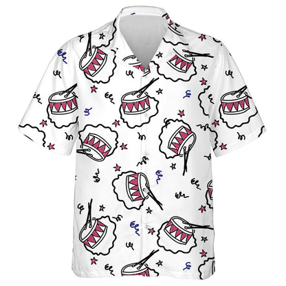 Cartoon Hand Drawn Drums Independence Day Celebration Hawaiian Shirt, Hawaiian Shirt Gift, Christmas Gift