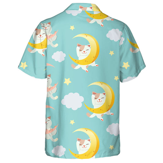Cute Cat Sleeping On The Crescent Moon And Cloud Hawaiian Shirt, Hawaiian Shirt Gift, Christmas Gift
