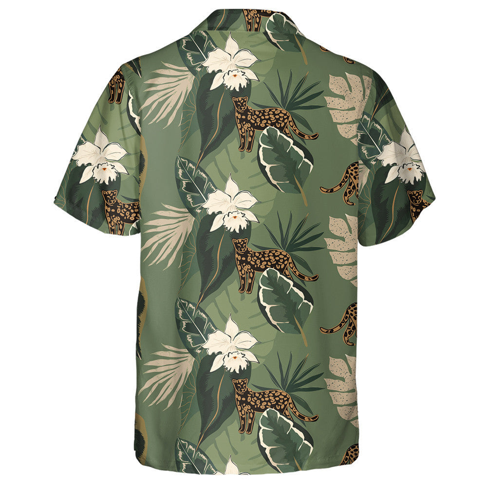 Hand Drawn Abstract Jungle With Leopards Hawaiian Shirt, Hawaiian For Gift