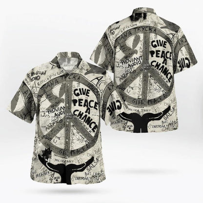 Hippie Give Peace A Change Black White Design Hawaiian Shirt, Hawaiian Shirt Gift, Christmas Gift