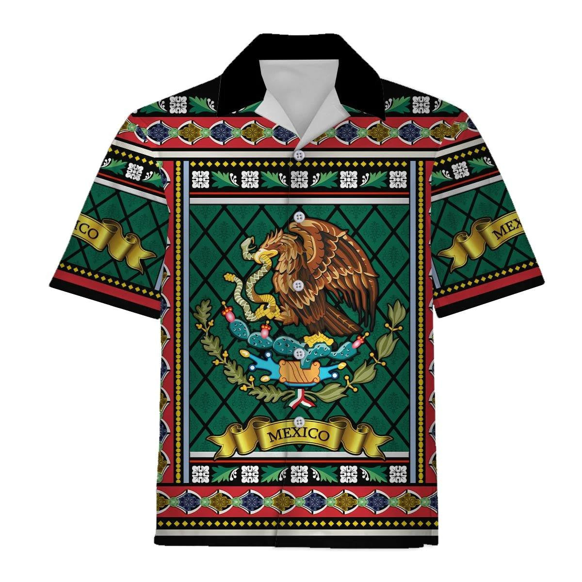 Mexico Coat Of Arms Cool Eagle Cactus Pattern Hawaiian Shirt, Hawaiian Shirt Gift, Christmas Gift