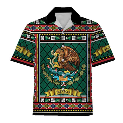 Mexico Coat Of Arms Cool Eagle Cactus Pattern Hawaiian Shirt, Hawaiian Shirt Gift, Christmas Gift