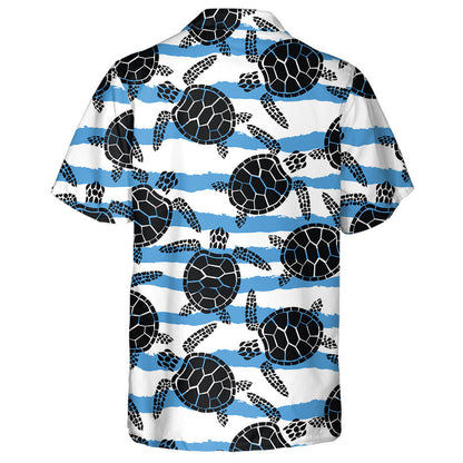 Turtles Blue Gray And White Colors Grunge Texture Hawaiian Shirt, Hawaiian Shirt Gift, Christmas Gift