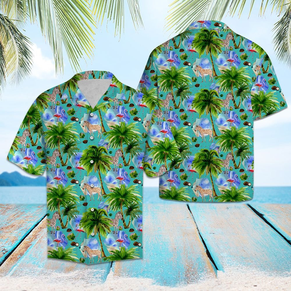 Flamingo And Zebra In Jungle Hawaiian Shirt,Hawaiian Shirt Gift, Christmas Gift