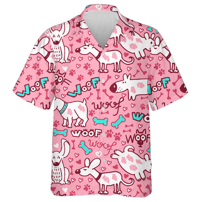 White Dogs Puppies Doodle Isolated On Pink Hawaiian Shirt, Hawaiian Shirt Gift, Christmas Gift