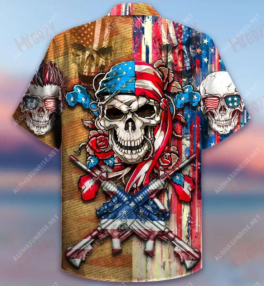 Patriotic Flower Skull Unixex Short Sleeve Shirt Ocean Hawaiian T Shirts Hawaiian Crazy Shirts Hawaiian Shirts For Women, Hawaiian Shirt Gift, Christmas Gift