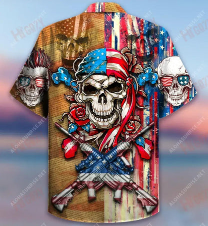 Patriotic Flower Skull Unixex Short Sleeve Shirt Ocean Hawaiian T Shirts Hawaiian Crazy Shirts Hawaiian Shirts For Women, Hawaiian Shirt Gift, Christmas Gift