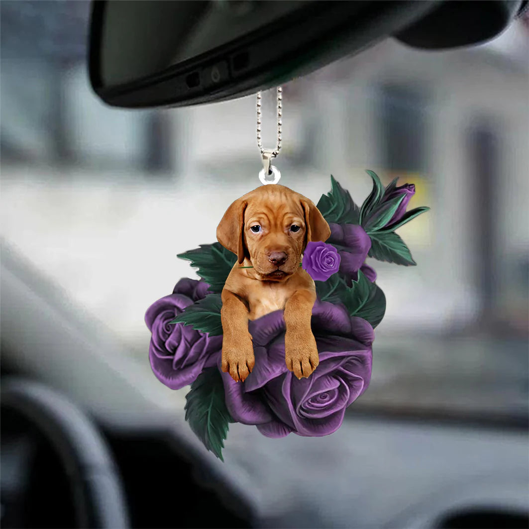 Vizsla In Purple Rose Car Hanging Ornament, Christmas Decoration