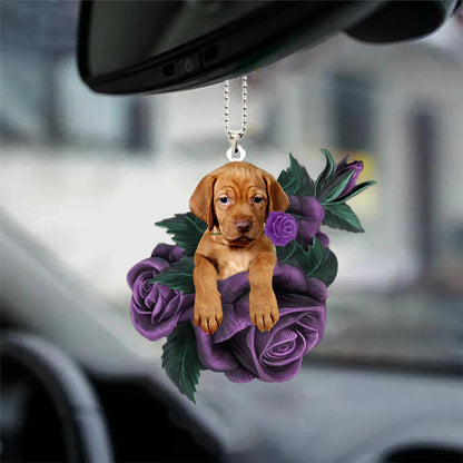 Vizsla In Purple Rose Car Hanging Ornament, Christmas Decoration