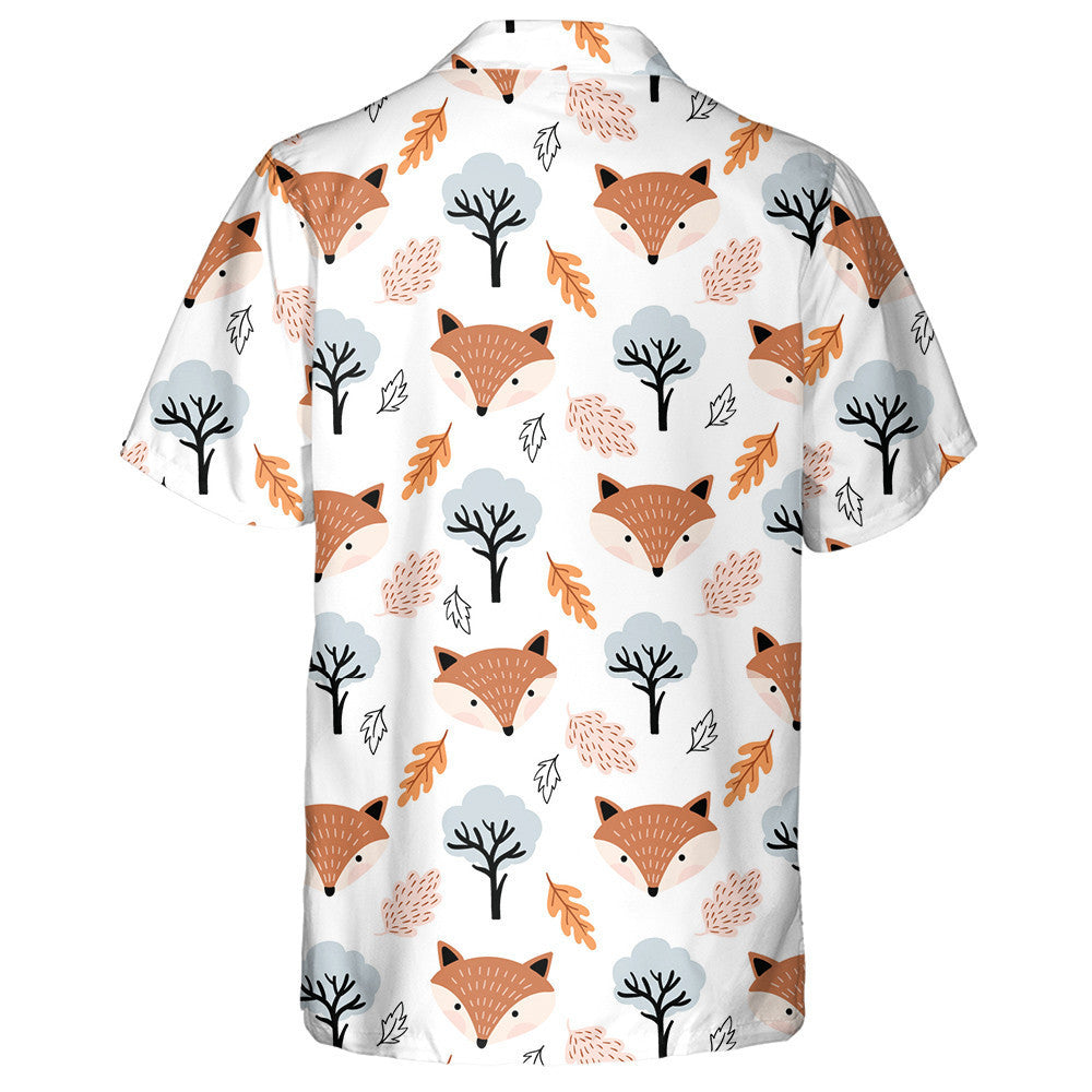 Autumnal Cute Fox Leaves And Trees Cartoon Design Hawaiian Shirt, Hawaiian Shirt Gift, Christmas Gift