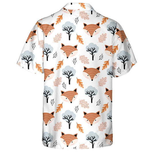 Autumnal Cute Fox Leaves And Trees Cartoon Design Hawaiian Shirt, Hawaiian Shirt Gift, Christmas Gift