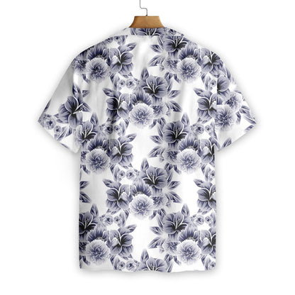 Black Flower On White Background Pattern Hawaiian Shirt, Hawaiian For Gift