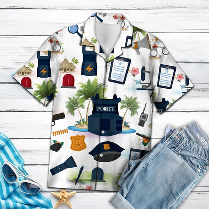 Police Equipment Print On Vacation Mix While Theme Hawaiian Shirt, Hawaiian Shirt Gift, Christmas Gift