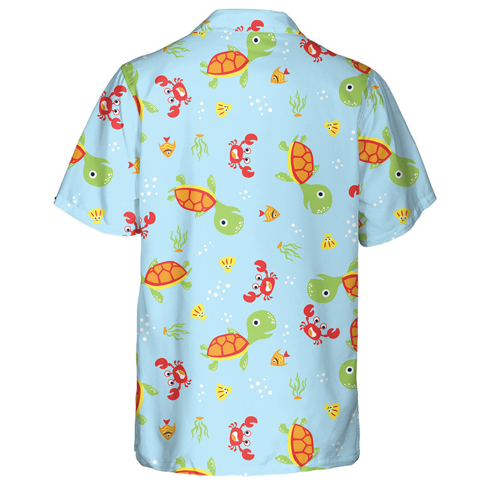 Marine Life With Turtle Crab And Shellfish Hawaiian Shirt, Hawaiian Shirt Gift, Christmas Gift