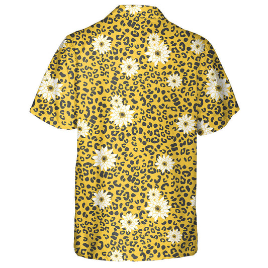 Leopard Animal Abstract Geometric With Yellow White Floral Hawaiian Shirt, Hawaiian Shirt Gift, Christmas Gift