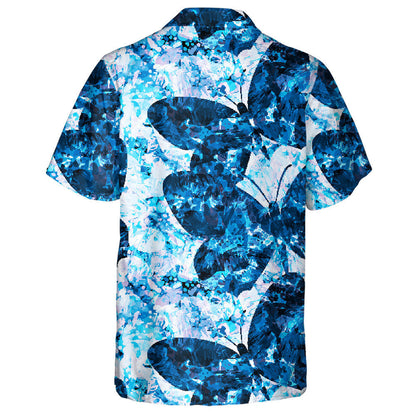 Hand Drawn Blue Smoke And Butterflies Hawaiian Shirt, Hawaiian For Gift