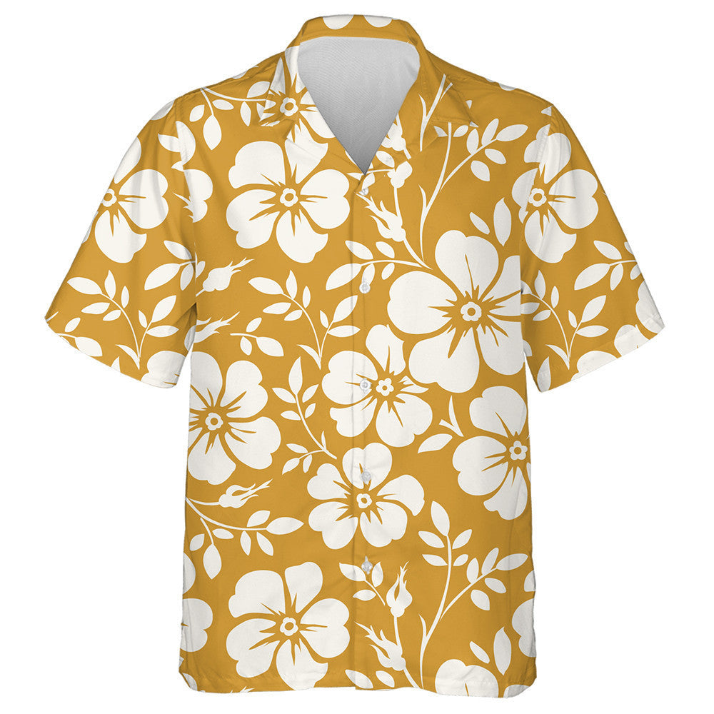 Wild Roses Branch Silhouette On Yellow Background Design Hawaiian Shirt, Hawaiian Shirt Gift, Christmas Gift