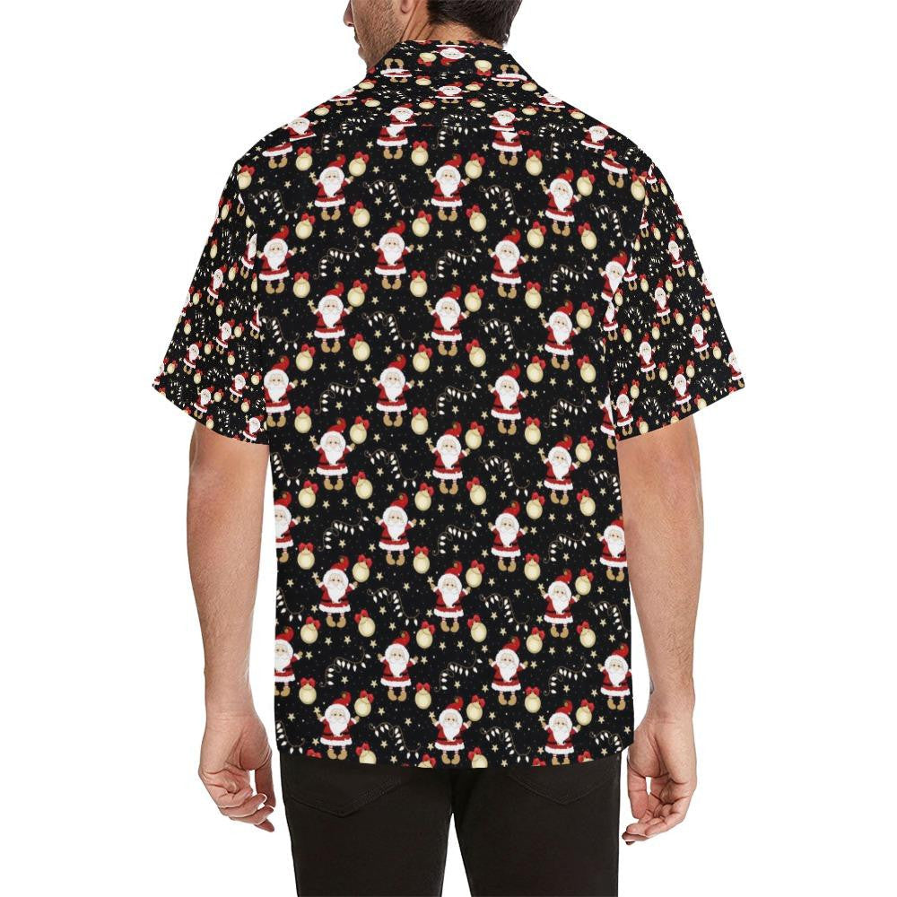 Christmas Themed Cute Santa And Decorative Lights Cartoon Pattern Hawaiian Shirt, Hawaiian Shirt Gift, Christmas Gift.