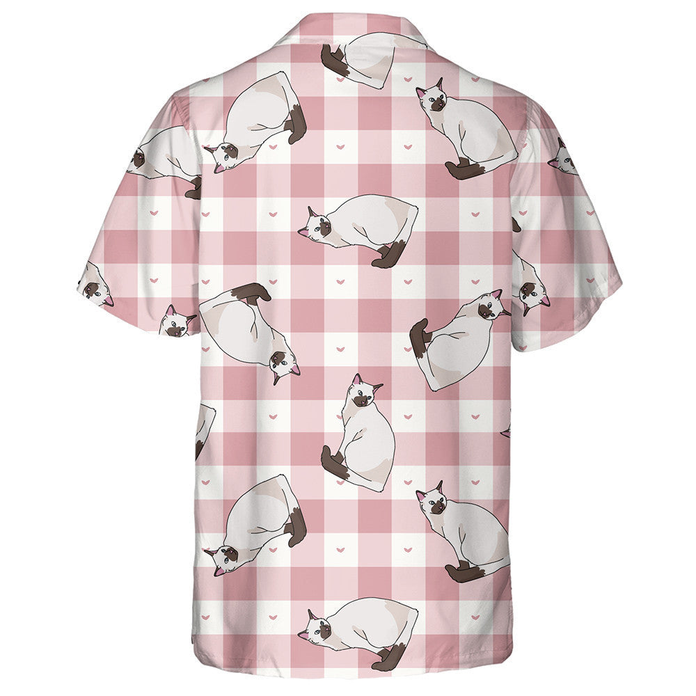 Cute Cartoon Siamese Cat On Checkered Hawaiian Shirt,Hawaiian Shirt Gift, Christmas Gift