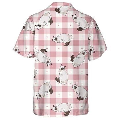 Cute Cartoon Siamese Cat On Checkered Hawaiian Shirt,Hawaiian Shirt Gift, Christmas Gift