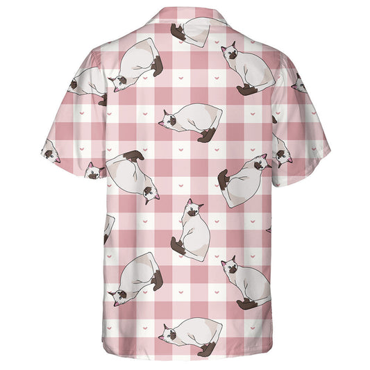 Cute Cartoon Siamese Cat On Checkered Hawaiian Shirt,Hawaiian Shirt Gift, Christmas Gift